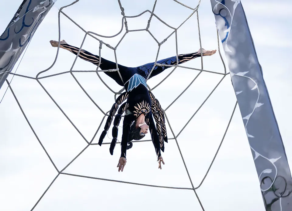 Hexe Roxana Spinne im Riesenspinnennetz
